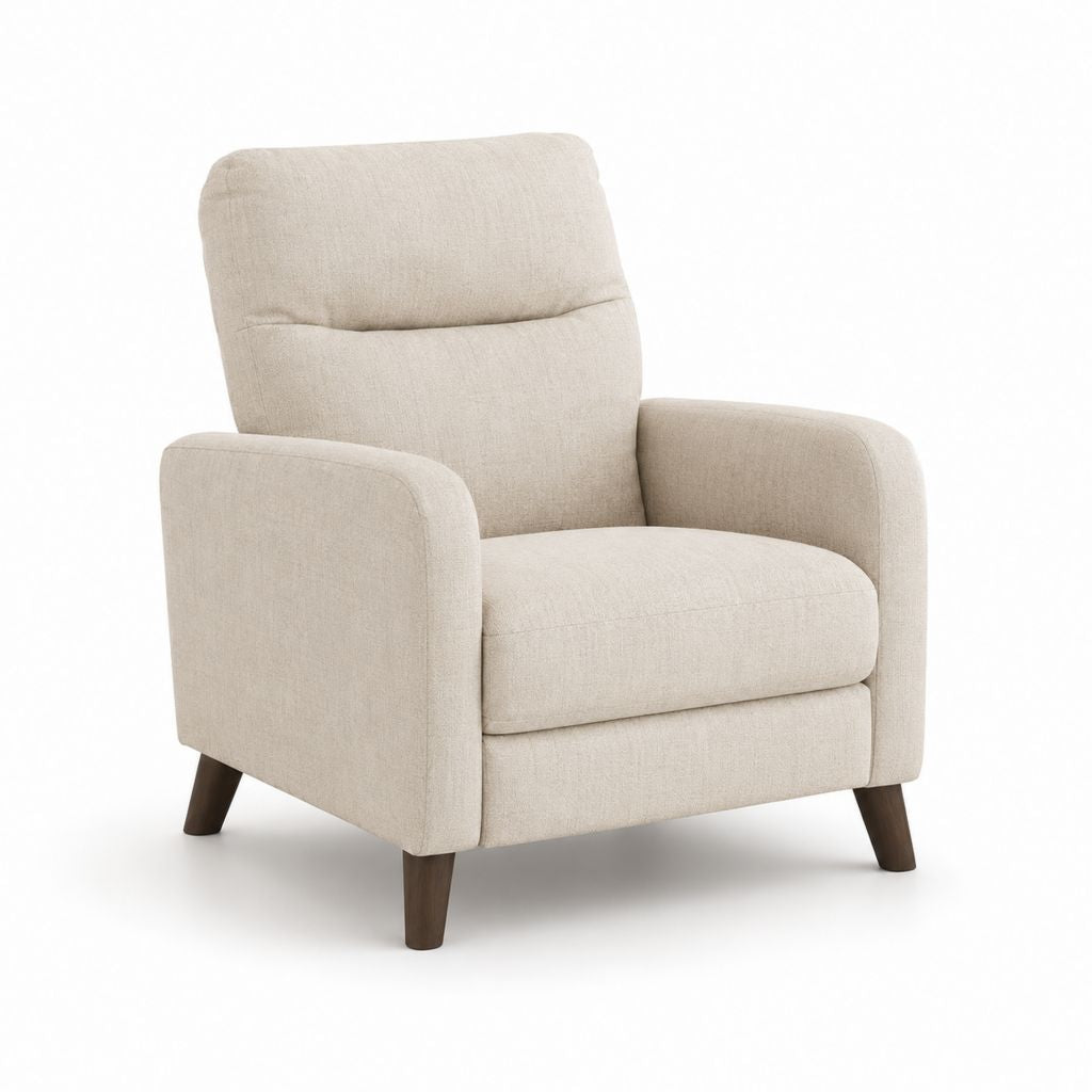 Fauteuil de salon beige en polyester avec pieds en bois massif 85 x 82 x 92 cm