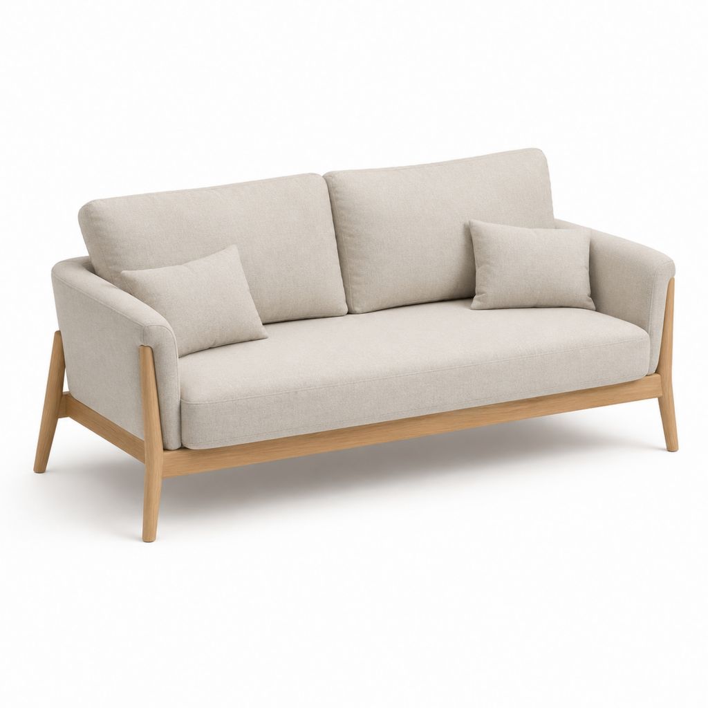 Canapé 2 places beige en polyester avec structure en bois massif 160 x 85 x 82 cm