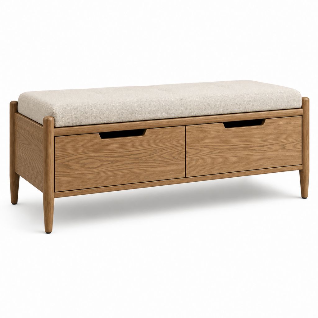 Banc de bout de lit avec rangement rectangulaire chêne naturel et beige 120 x 40 x 50 cm