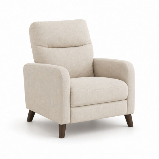 Fauteuil de salon beige en polyester avec pieds en bois massif 85 x 82 x 92 cm