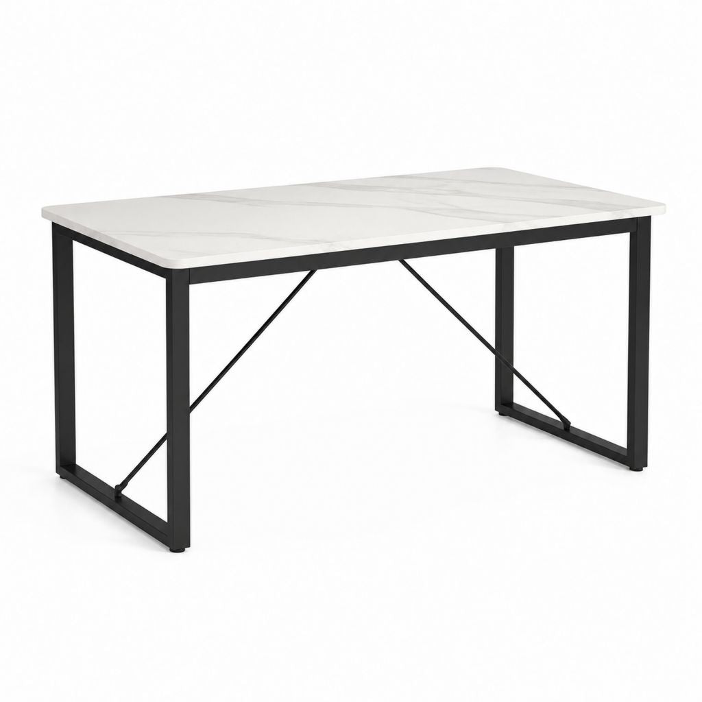 Table à manger rectangulaire blanche effet marbre en MDF et acier 140 x 80 x 75 cm