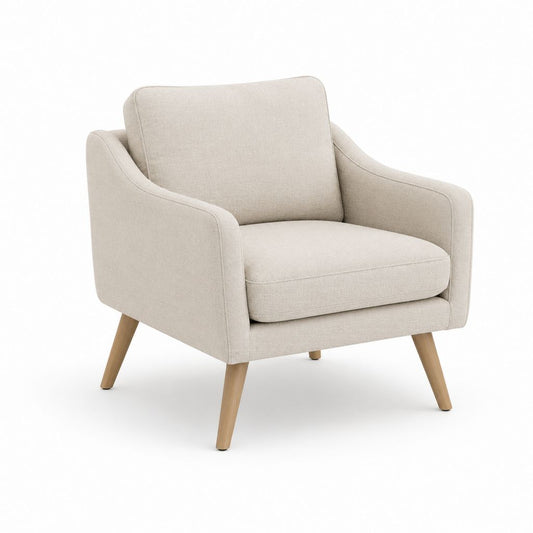 Fauteuil de salon beige en polyester avec pieds en bois massif 75 x 80 x 85 cm