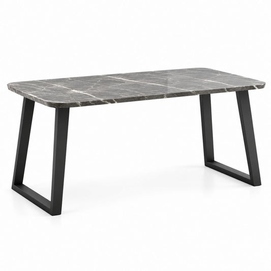 Table à manger rectangulaire gris marbre et noir en MDF et acier 160 x 90 x 75 cm