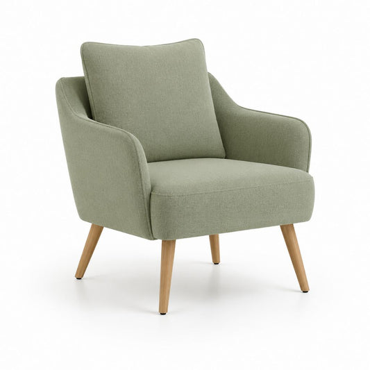Fauteuil de salon vert en polyester avec accoudoirs et pieds en hévéa massif 75 x 82 x 90 cm