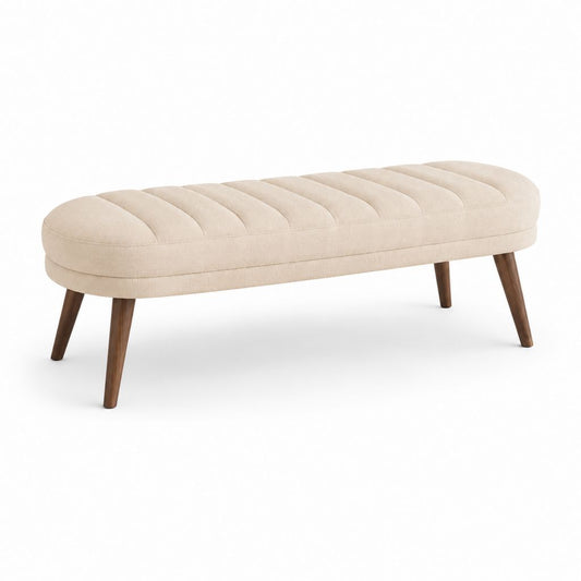 Banc de bout de lit beige en polyester matelassé à pieds en bois massif 120 x 40 x 45 cm