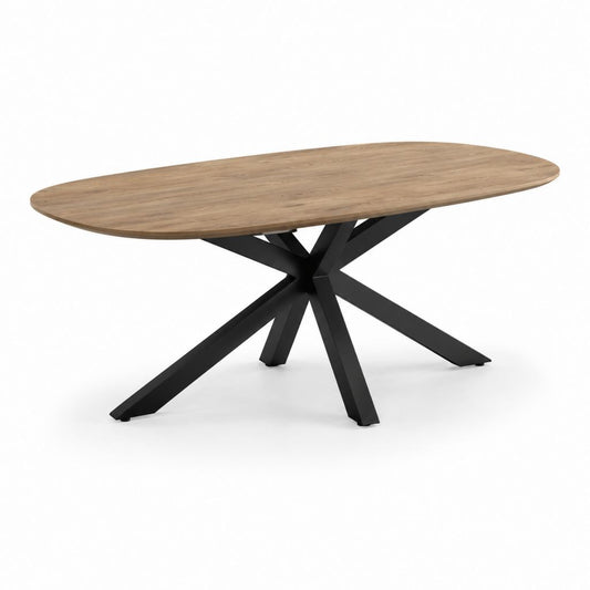 Table à manger ovale décor chêne et acier noir 180 x 100 x 75 cm