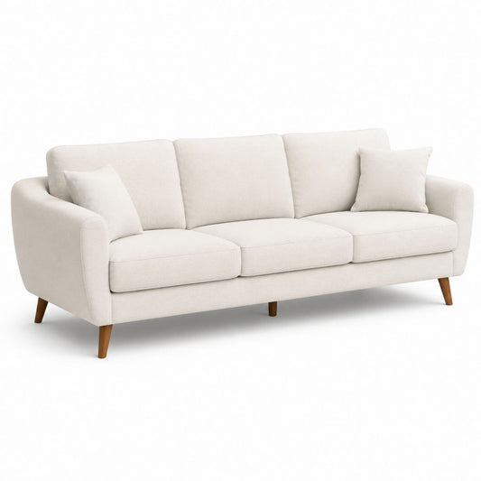 Canapé droit 3 places écru en polyester avec pieds en hêtre massif 220 x 90 x 85 cm