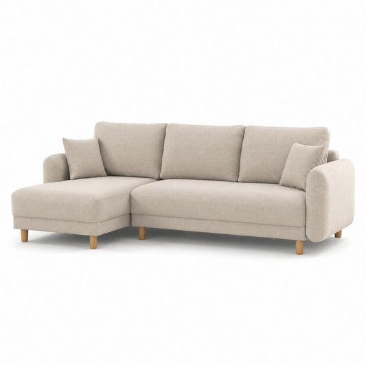 Canapé d'angle 3 places gauche beige en polyester 240 x 150 x 85 cm