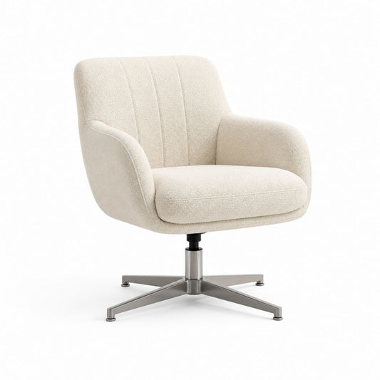 Fauteuil pivotant crème en polyester bouclette avec base étoile en acier 82 x 76 x 78 cm