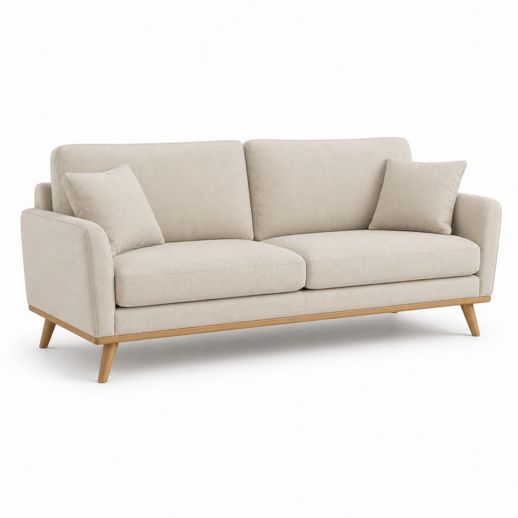 Canapé 3 places beige en polyester avec pieds en bois massif 200 x 90 x 85 cm