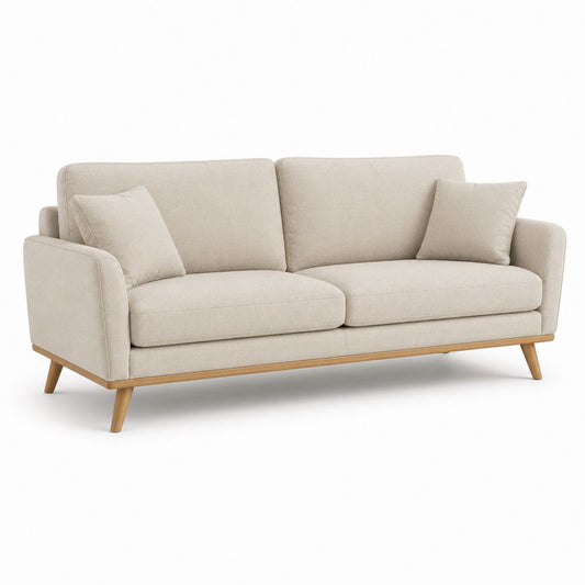 Canapé 3 places beige en polyester avec pieds en bois massif 200 x 90 x 85 cm
