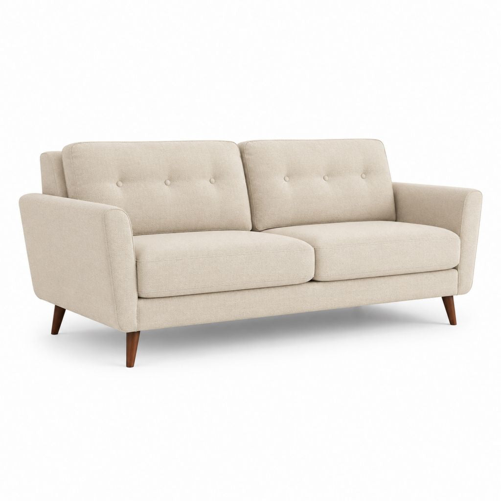 Canapé droit 3 places beige en polyester avec pieds en bois massif 180 x 85 x 86 cm