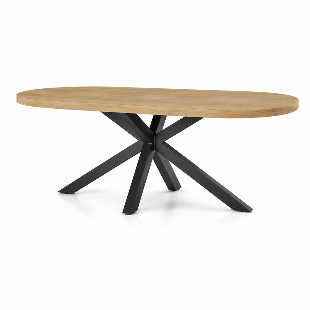 Table à manger ovale 200 x 100 x 75 cm chêne clair acier noir