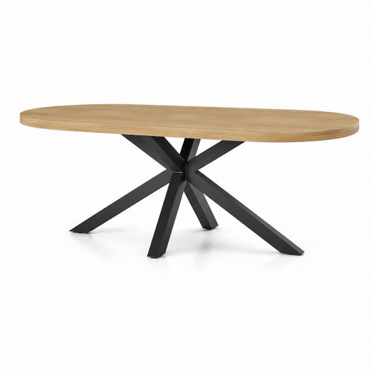 Table à manger ovale 200 x 100 x 75 cm chêne clair acier noir