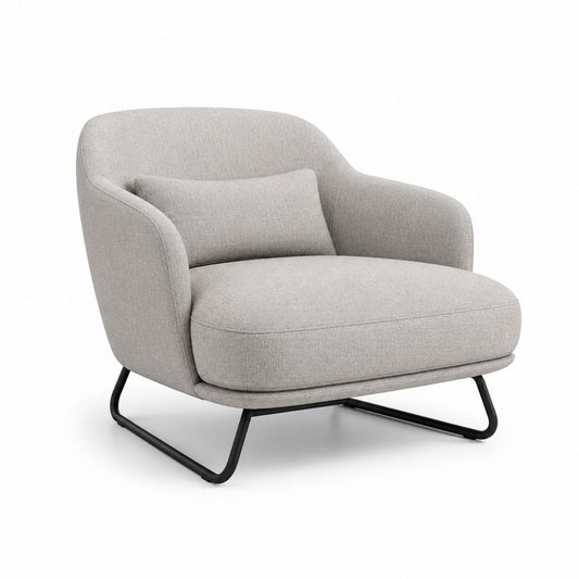 Fauteuil de salon gris arrondi en polyester avec piètement en acier 96 x 86 x 86 cm