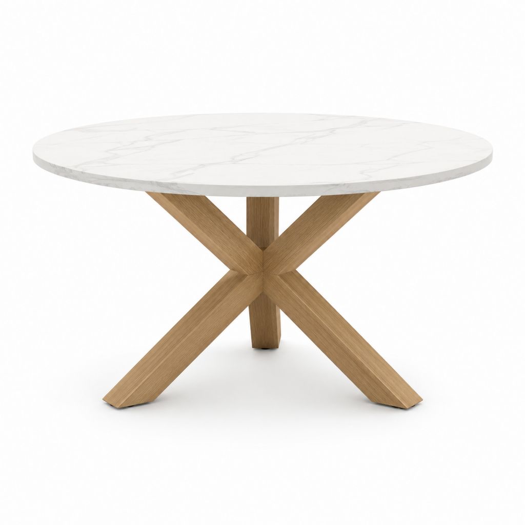 Table à manger ronde blanche effet marbre et chêne Ø 120 cm x H 75 cm