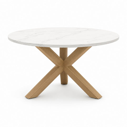 Table à manger ronde blanche effet marbre et chêne Ø 120 cm x H 75 cm
