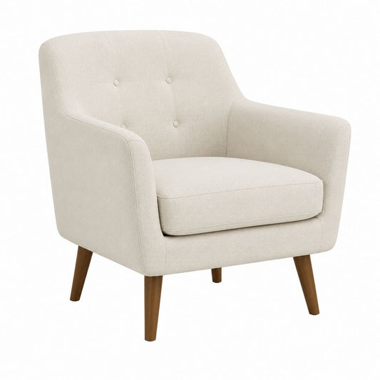 Fauteuil de salon beige en polyester avec pieds en bois massif 76 x 75 x 80 cm