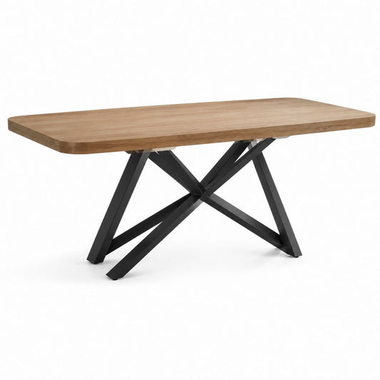 Table à manger rectangulaire chêne naturel et acier noir 200 x 100 x 76 cm