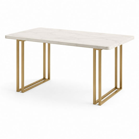 Table à manger rectangulaire blanche effet marbre en MDF et acier inoxydable doré 160 x 90 x 75 cm