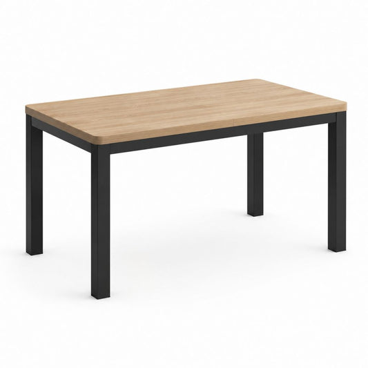 Table à manger extensible rectangulaire chêne clair acier noir 120-160 x 80 x 75 cm
