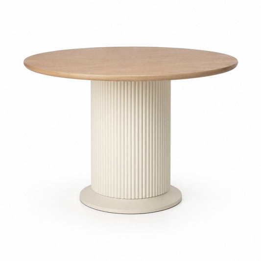 Table à manger ronde beige et chêne en MDF plaqué chêne 120 x 120 x 75 cm