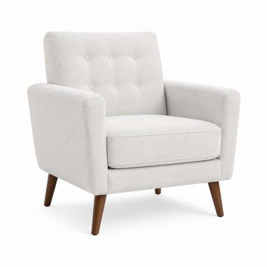Fauteuil de salon beige en polyester avec pieds en bois massif 72 x 78 x 75 cm