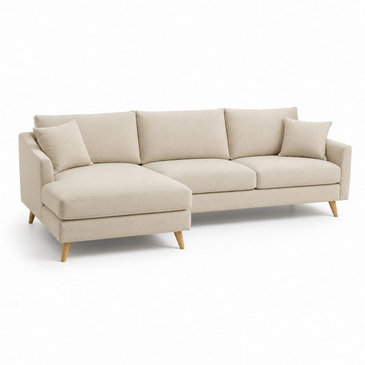 Canapé d'angle gauche 3 places beige en polyester 260 x 160 x 85 cm